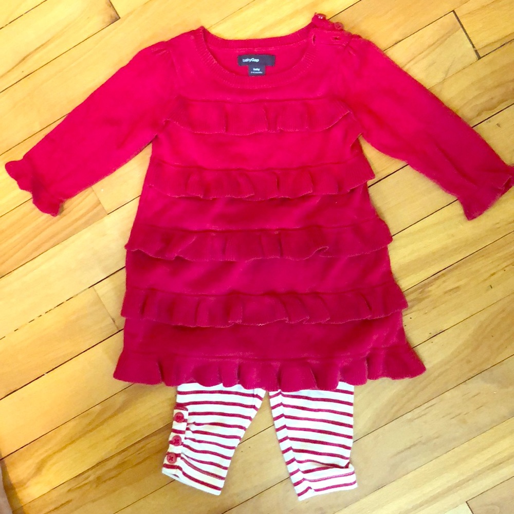 Baby Gap Ruffle Sweater Dress Set 3-6 M